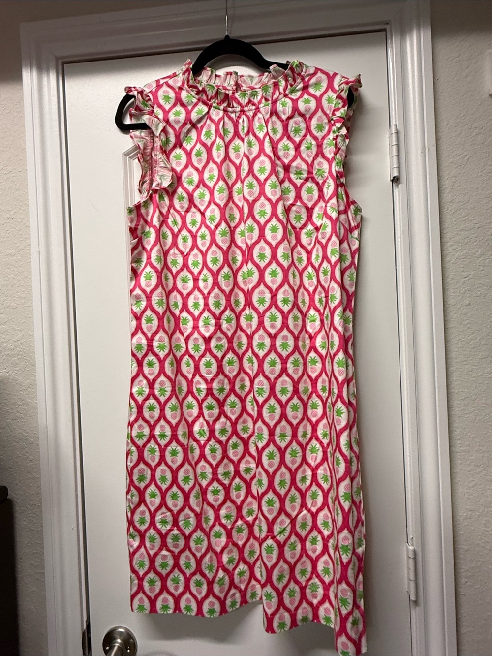Charter Club Pineapple Dress 🍍 Pink Ruffle Sleeve Shift Dress Size Large